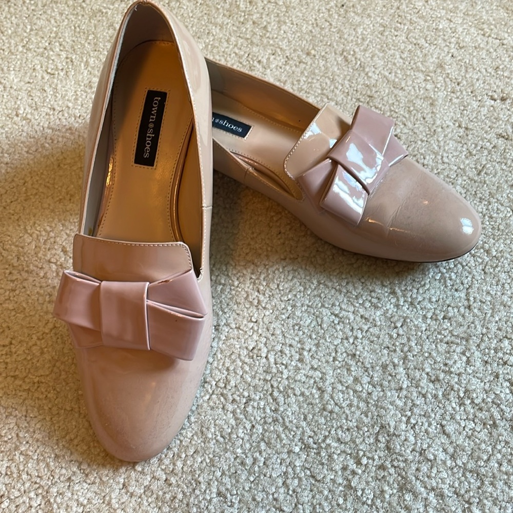 Ladies Leather Town Shoes Flats Nude Size 38 7.5